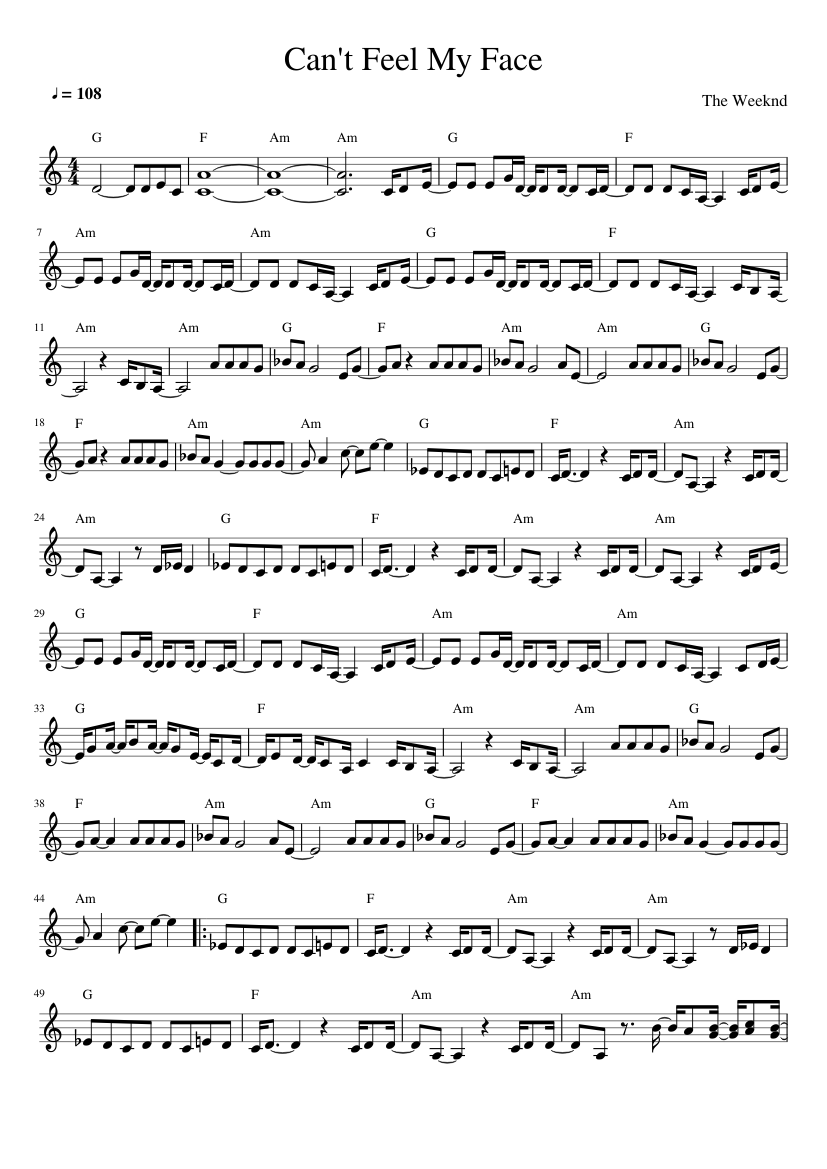 Can T Feel My Face The Weeknd Sheet Music For Piano Solo Musescore Com