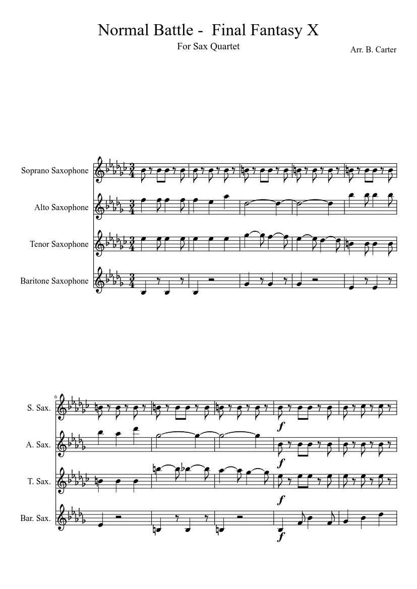 Normal Battle - Final Fantasy X Sheet Music for Saxophone alto
