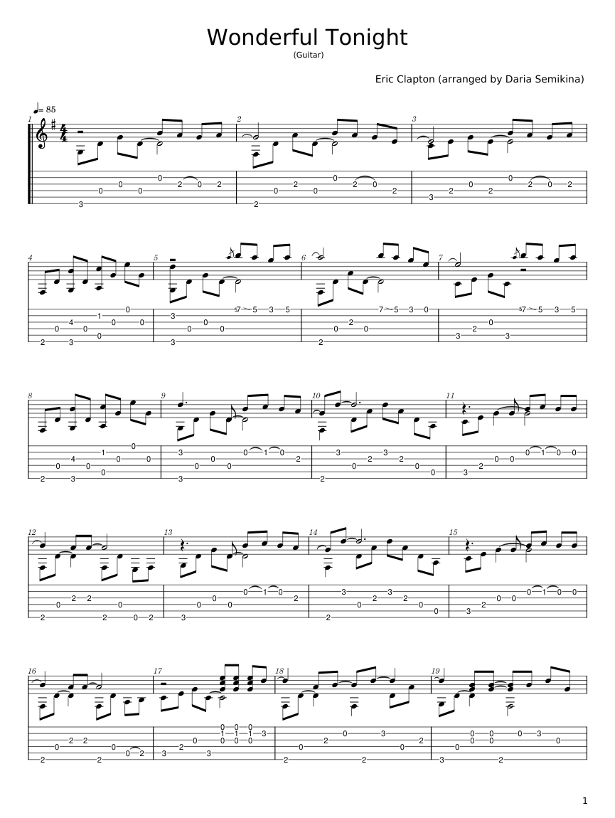 Wonderful tonight - Eric Clapton 楽譜 タブ譜あり ギター (混合