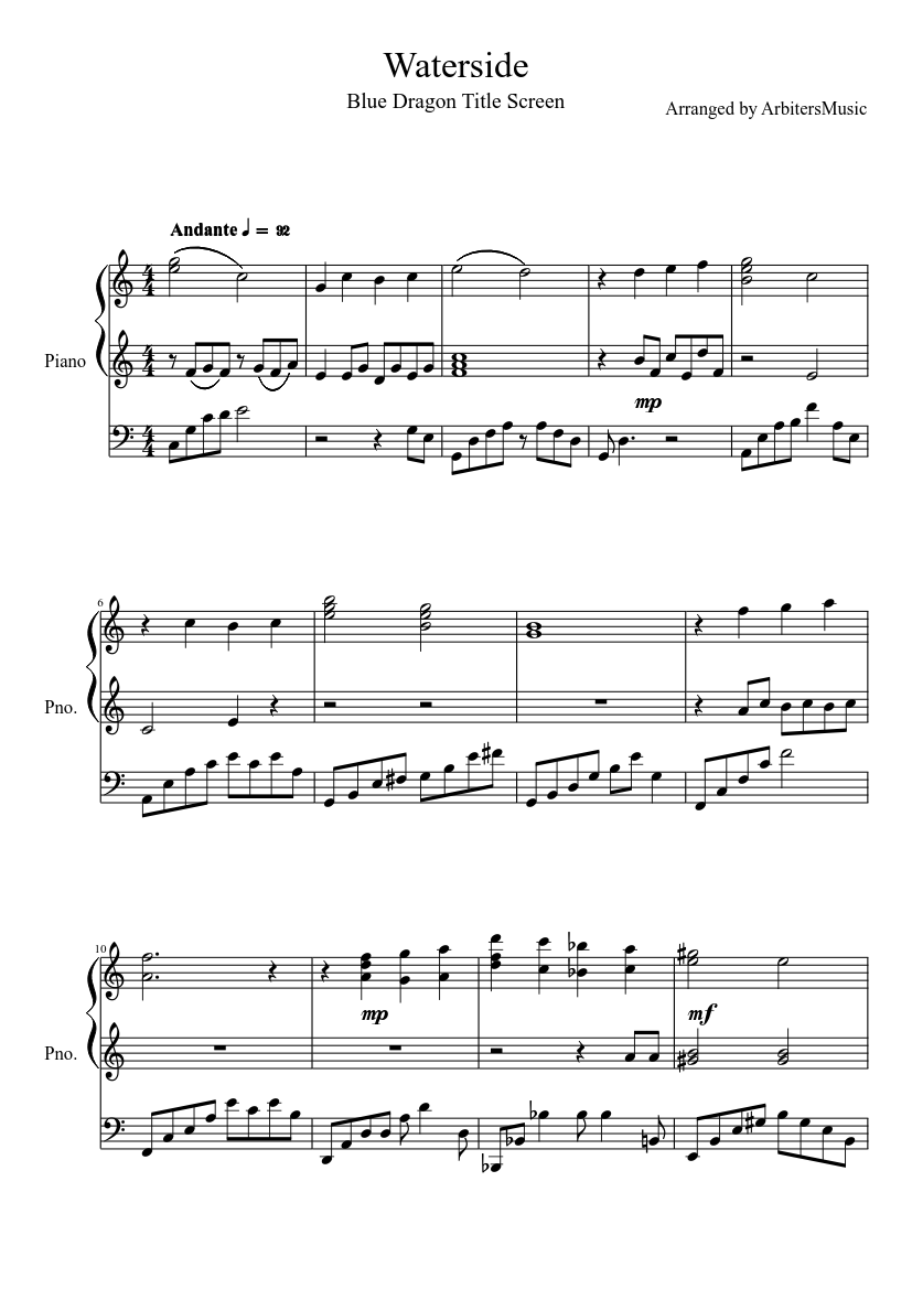 Waterside-From Blue Dragon Sheet music for Piano (Solo) | Musescore.com
