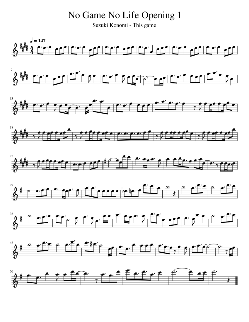 No Game No Life Opening 1 Sheet Music for Flute (Solo) | MuseScore.com
