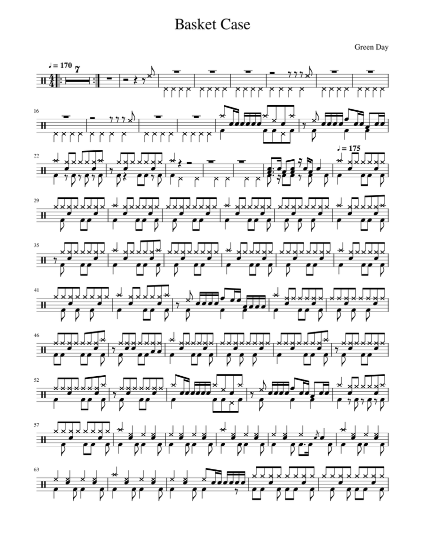 Basket Case by Green Day Sheet music for Drum group (Solo) | Musescore.com