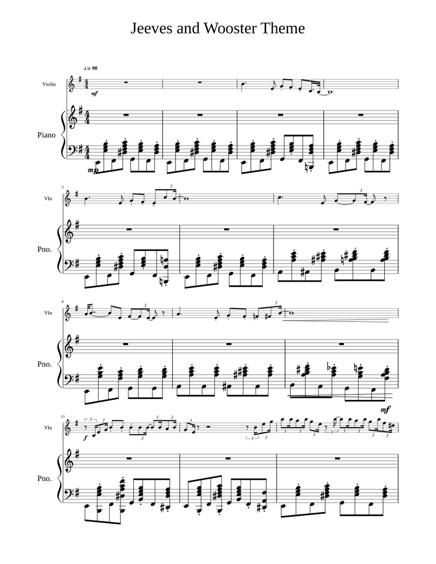 Jeeves and Wooster Theme Sheet music for Piano, Violin (Solo) |  Musescore.com