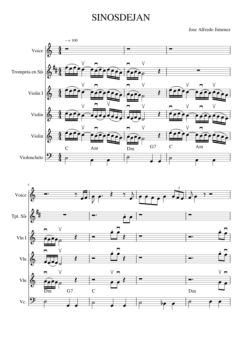 Si Nos dejan Sheet music for Trumpet in b-flat, Violin, Cello, Voice  (other) (Mixed Quintet) | Musescore.com