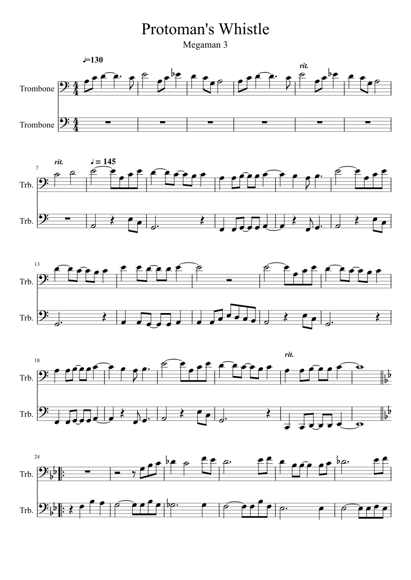 Protoman S Whistle Sheet Music For Trombone Brass Duet Musescore Com