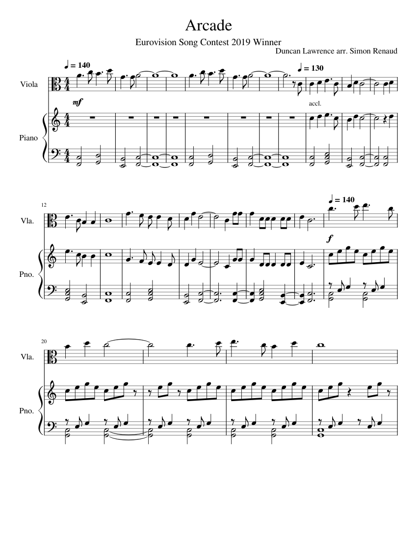 Arcade – Duncan Laurence Sheet music for Piano, Viola (Mixed Duet) |  Musescore.com