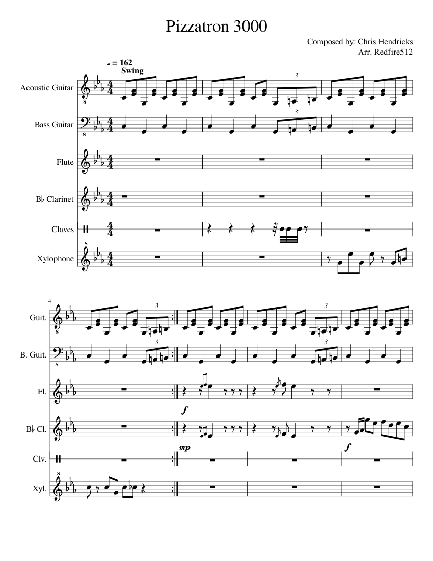 Pizzatron 3000 W I P Sheet Music For Flute Clarinet In B Flat Bass