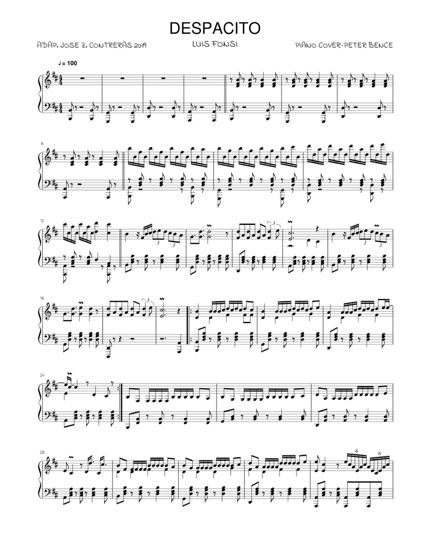 DESPACITO piano cover peter bence Sheet music for Piano (Solo) |  Musescore.com