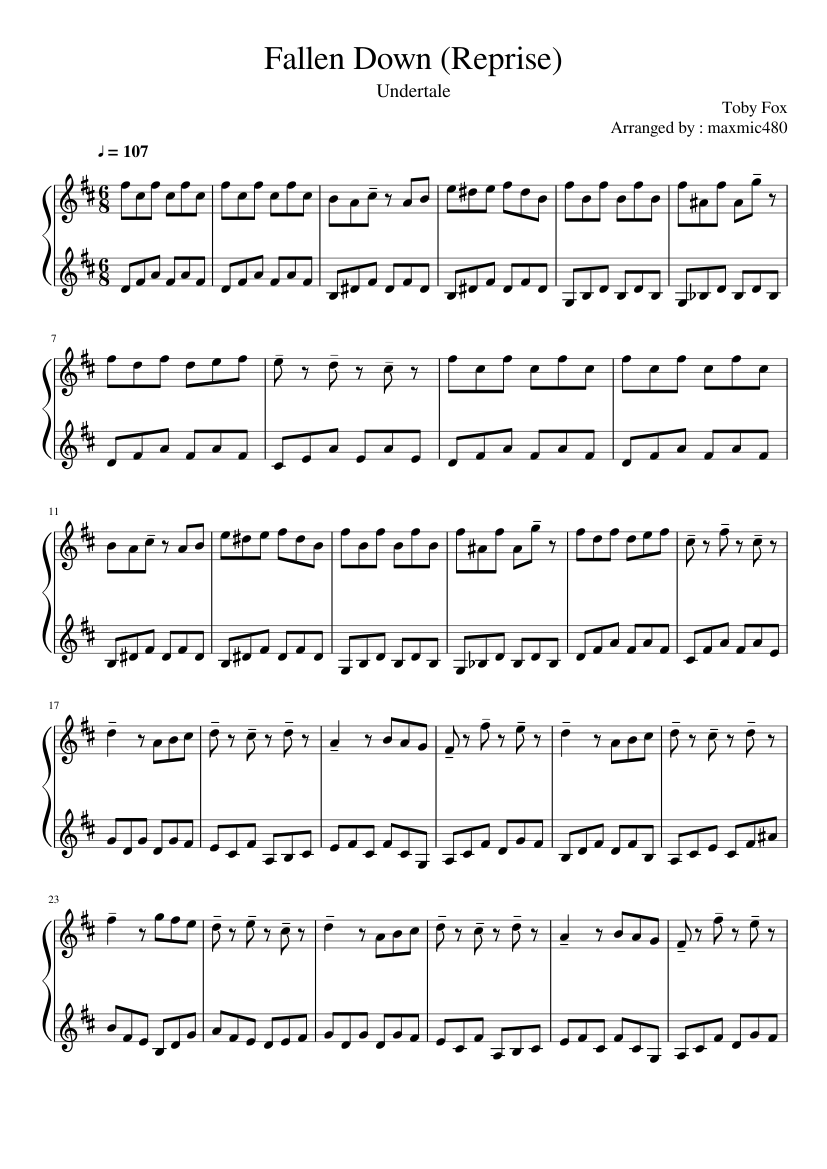 Fallen Down (Reprise) - Undertale - Easy Sheet music for Piano (Solo) |  Musescore.com