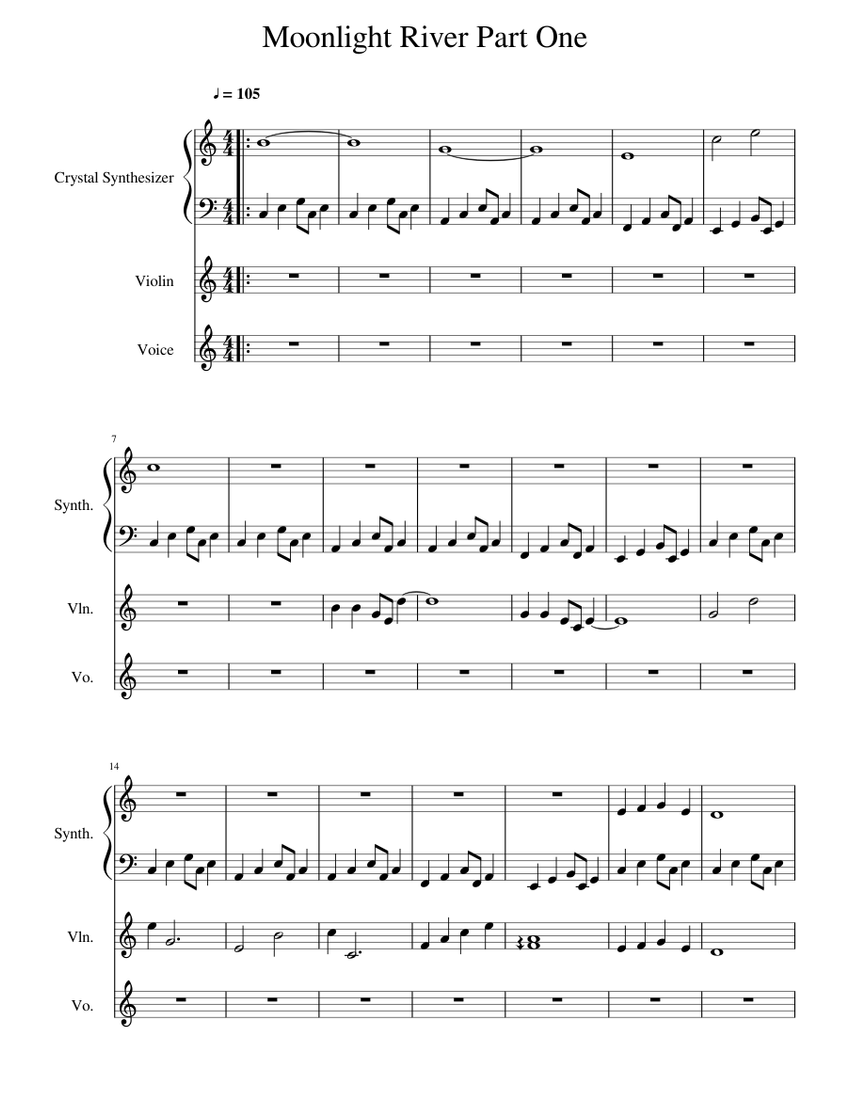 Moonlight River Part One Sheet music for Violin, Vocals, Synthesizer
