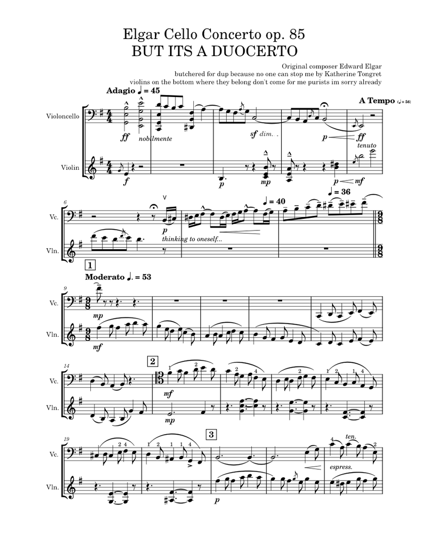 Cello Concerto, Op.85 – Edward Elgar BUT ITS A DUOCERTO Sheet 