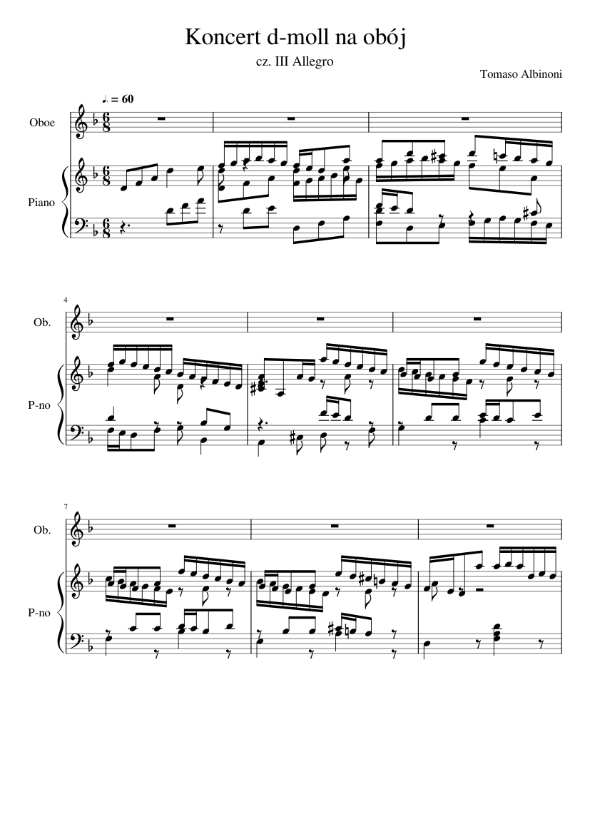 T. Albinoni Oboe Concerto in d minor part. 3 Sheet music for Piano