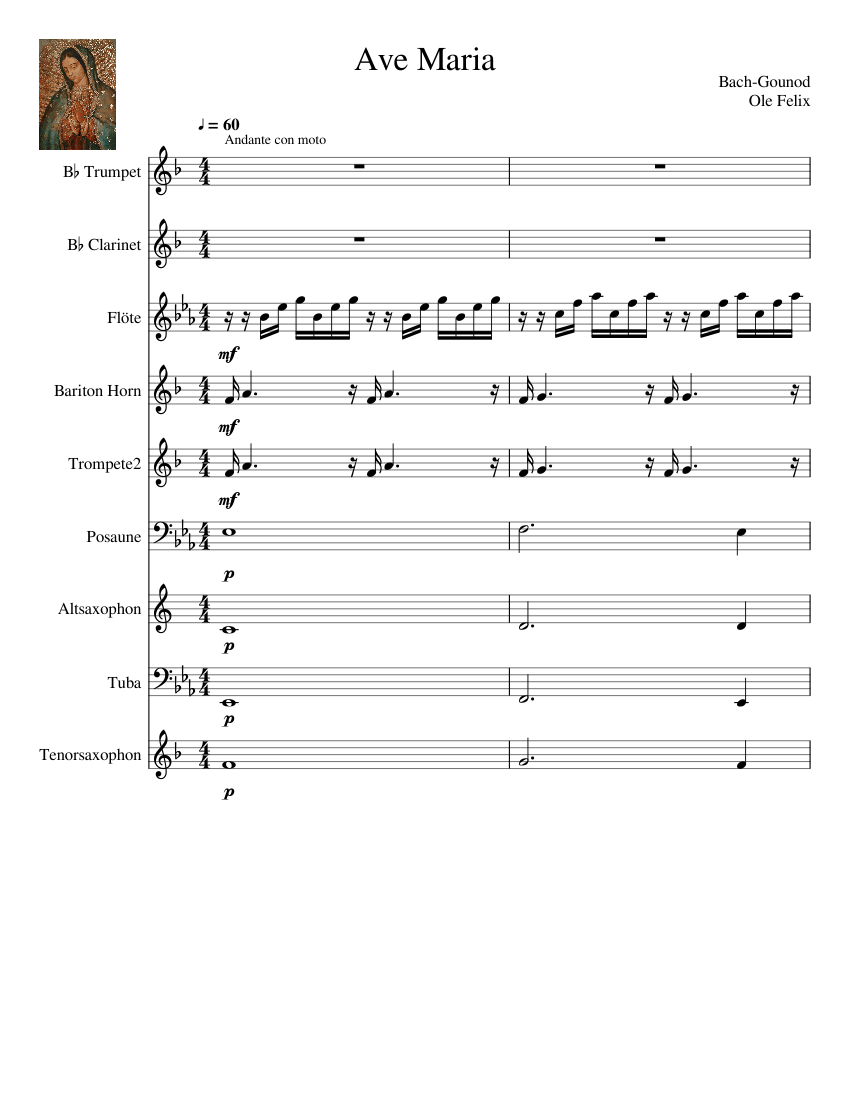 Ave Maria - Bach Gounod Sheet music for Trombone, Tuba, Flute, Clarinet ...