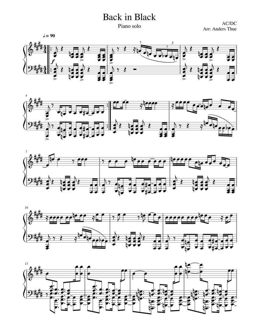 Back in Black Sheet music for Piano (Solo) | Musescore.com