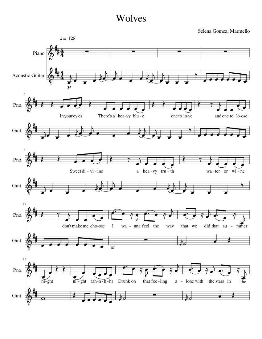 Wolves - Selena Gomez, Marshmello Sheet music for Piano, Guitar (Mixed  Duet) | Musescore.com