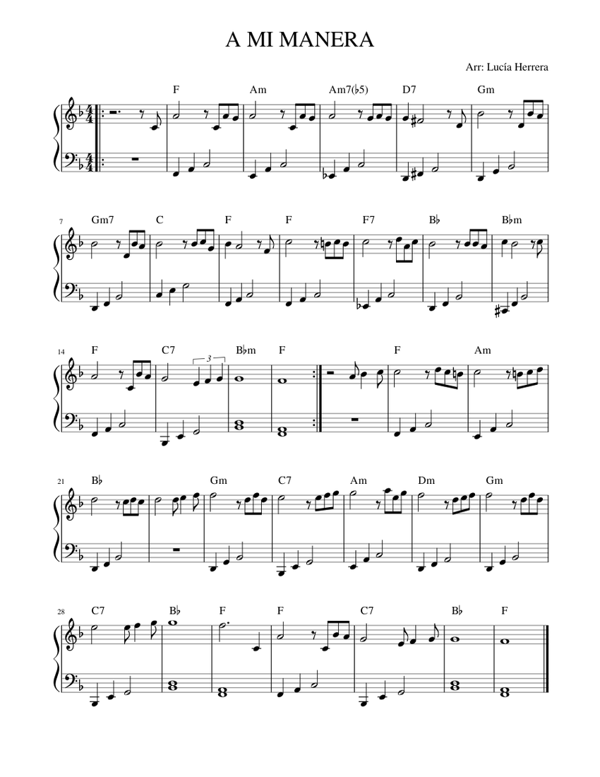 A Mi Manera My Way Sheet Music For Piano Solo Easy