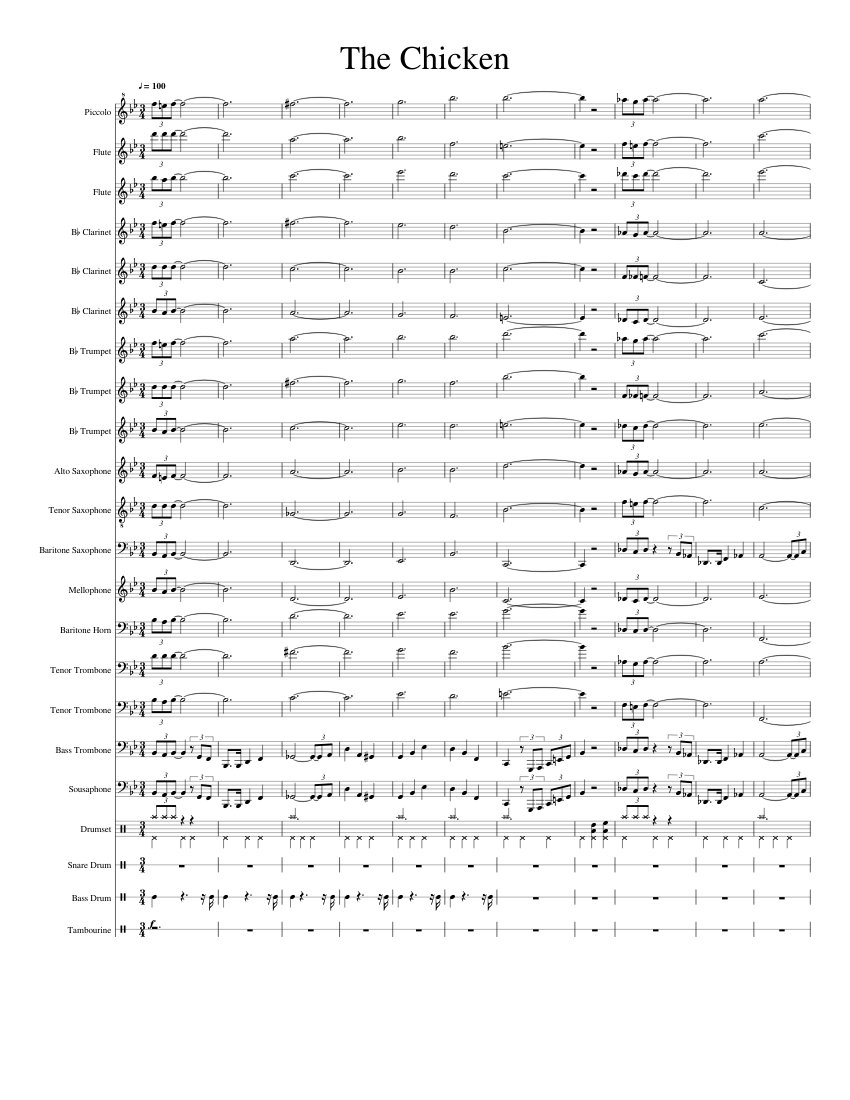 The Chicken Notes The Chicken Sheet Music for Mellophone, Trombone tenor, Trombone bass ...