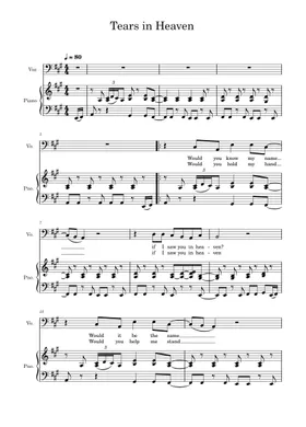 Tears In Heaven sheet music for voice, piano or guitar (PDF)