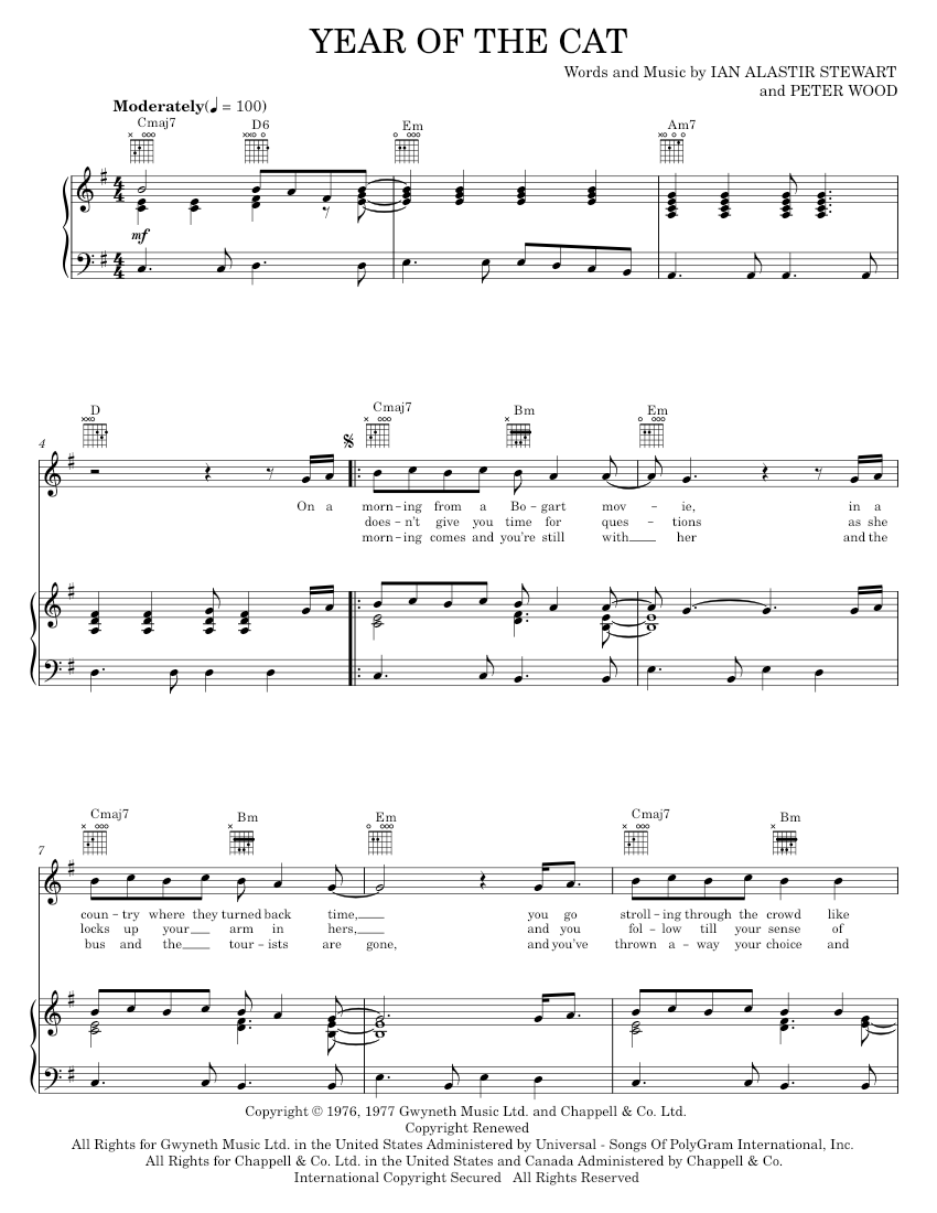 Play Official Version Of Year Of The Cat Sheet Music By Al Stewart For