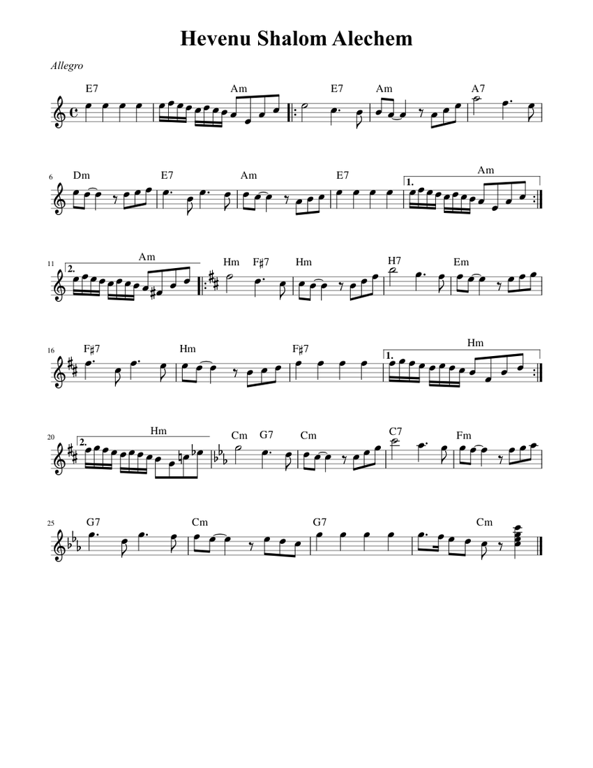 Hevenu Shalom Alechem Sheet music for Piano (Solo) | Musescore.com