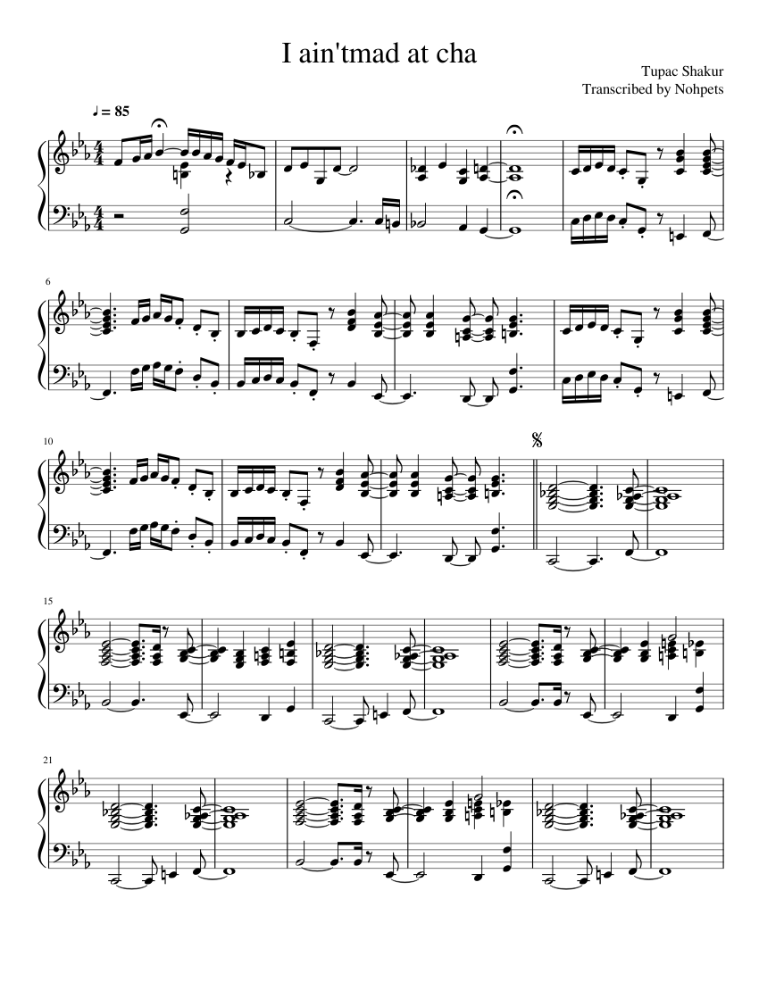 Tupac- I ain't mad at cha Sheet music for Piano (Solo) | Musescore.com