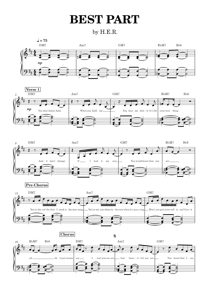 Play Official version of Best Part Sheet Music by H.E.R for Piano ...