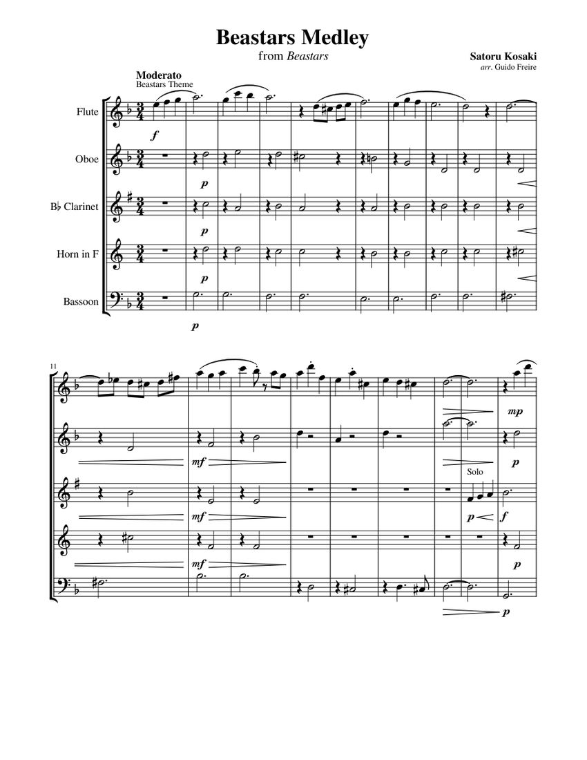 Beastars Medley Sheet music for Flute, Oboe, in bflat