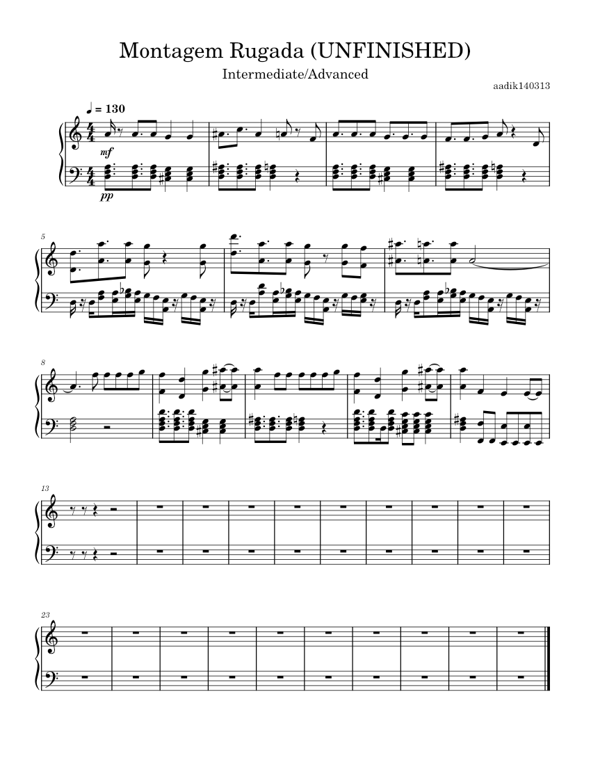 Montagem Rugada (UNFINISHED) Sheet Music for Piano (Solo) | MuseScore.com