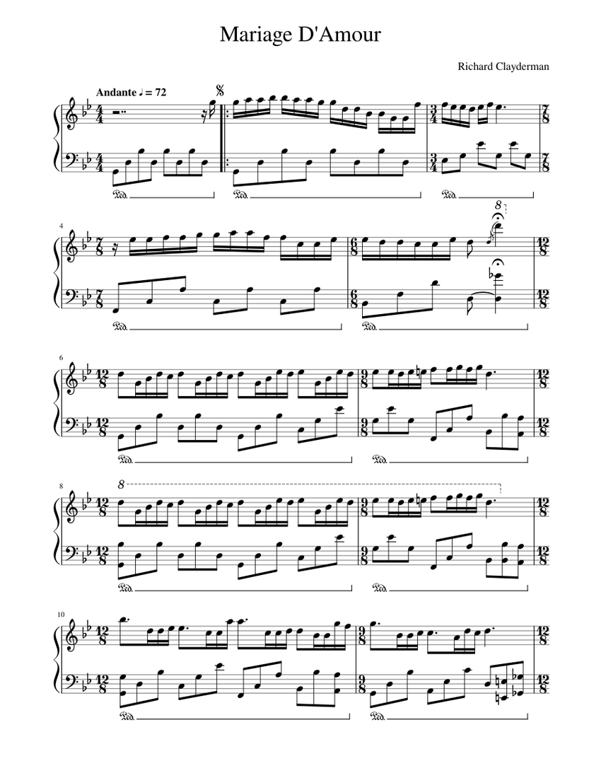 Richard Clayderman - Mariage d'Amour (my arrangement) Sheet music for Piano  (Solo) | Musescore.com
