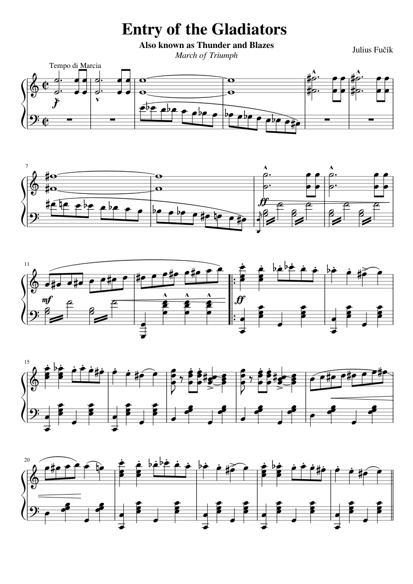 Entry of the Gladiators/Thunder and Blazes (Fučík) Sheet music for Piano  (Solo) | Musescore.com