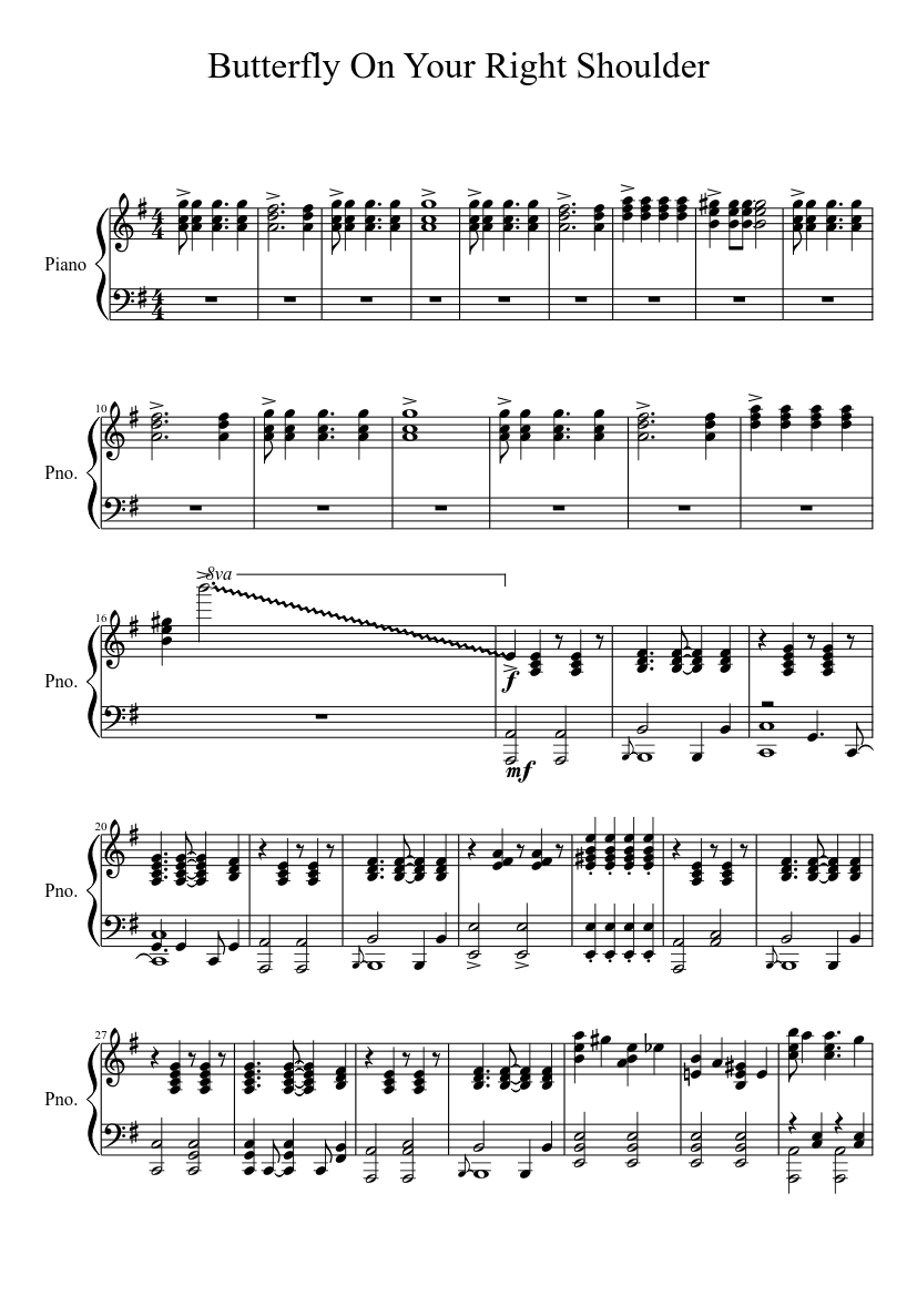 Butterfly on Your Right Shoulder Sheet music for Piano (Solo) |  Musescore.com