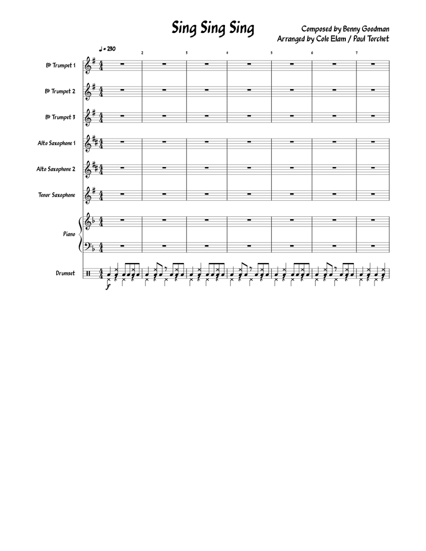 Sing Sing Sing Sheet Music For Piano Trumpet In B Flat Drum Group Saxophone Alto More Instruments Mixed Ensemble Musescore Com