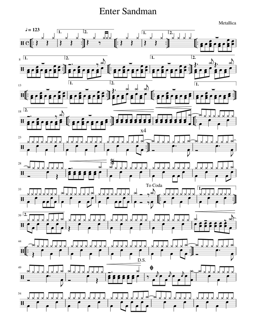 Download and print in PDF or MIDI free sheet music for Enter Sandman by Met...