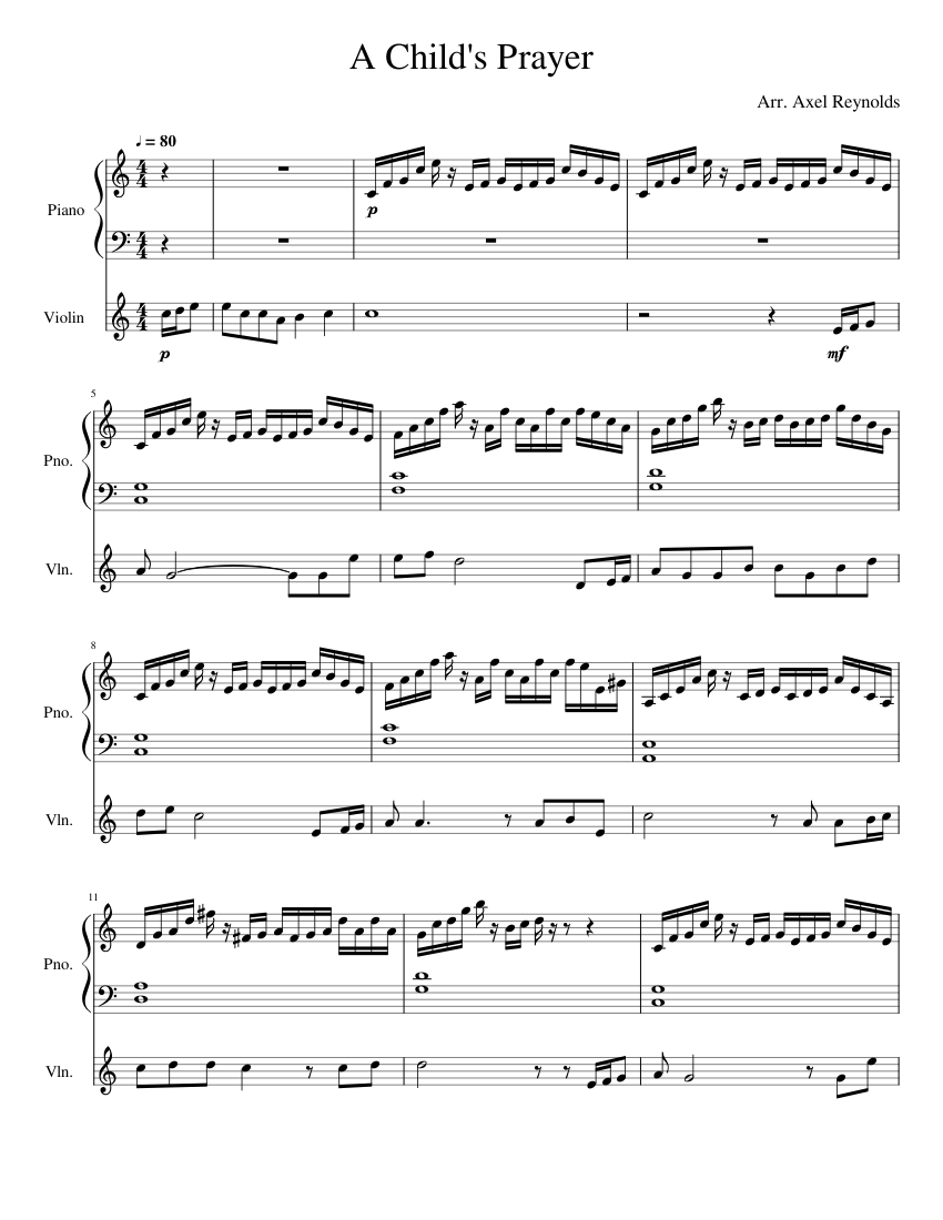 A Child's Prayer Sheet music for Piano, Violin (Solo) | Musescore.com