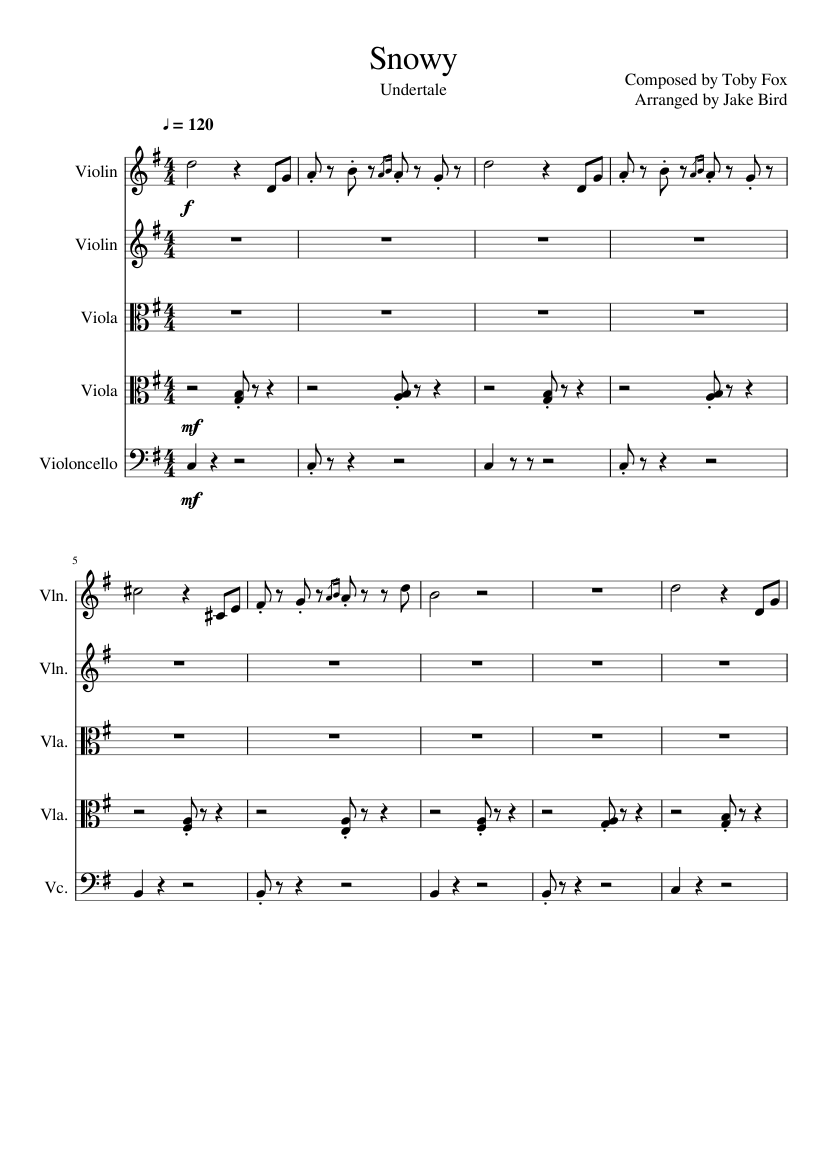 Undertale OST : Snowy - String Quintet Arrangement Sheet music for Violin,  Viola, Cello (String Quintet) | Musescore.com