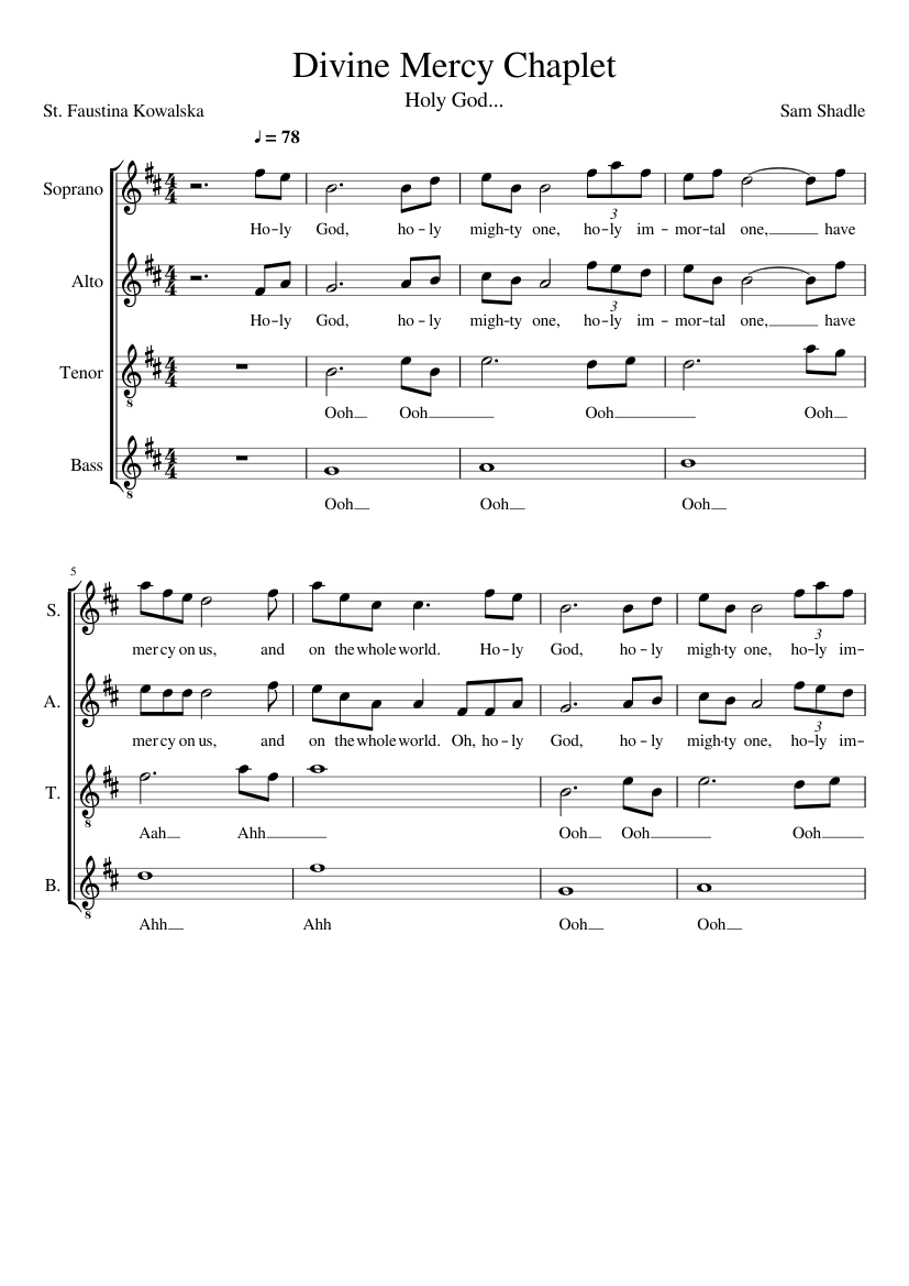 Divine Mercy Chaplet - Holy God Sheet Music for Soprano, Alto, Tenor ...