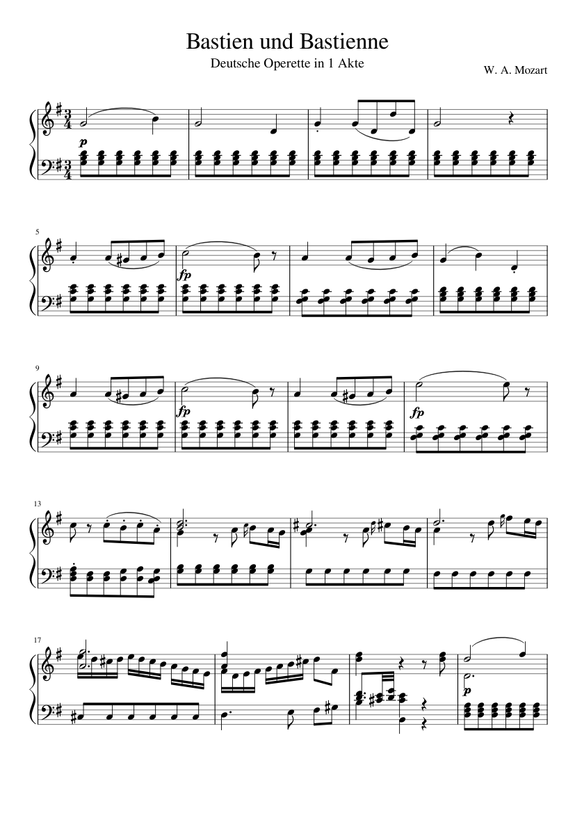 Bastien und Bastienne Sheet Music for Piano (Solo) | MuseScore.com