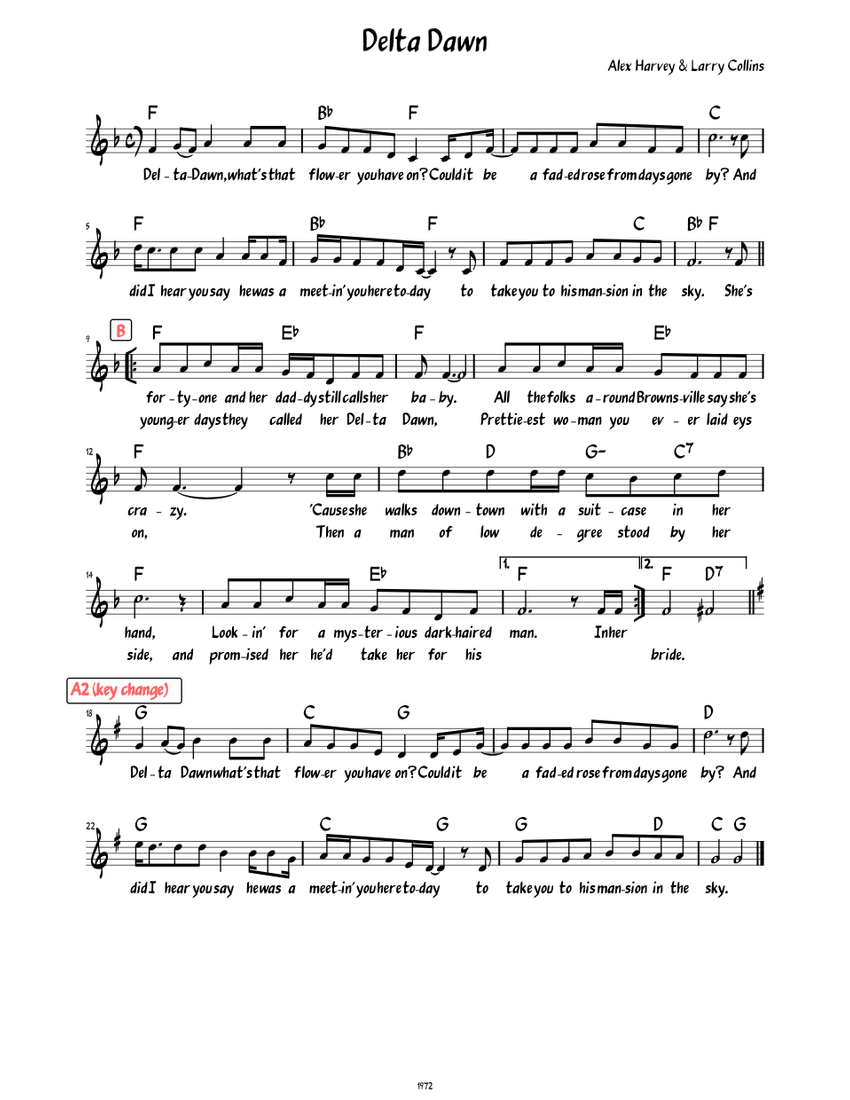 Delta Dawn – Tanya Tucker Sheet music for Piano (Solo) | Musescore.com