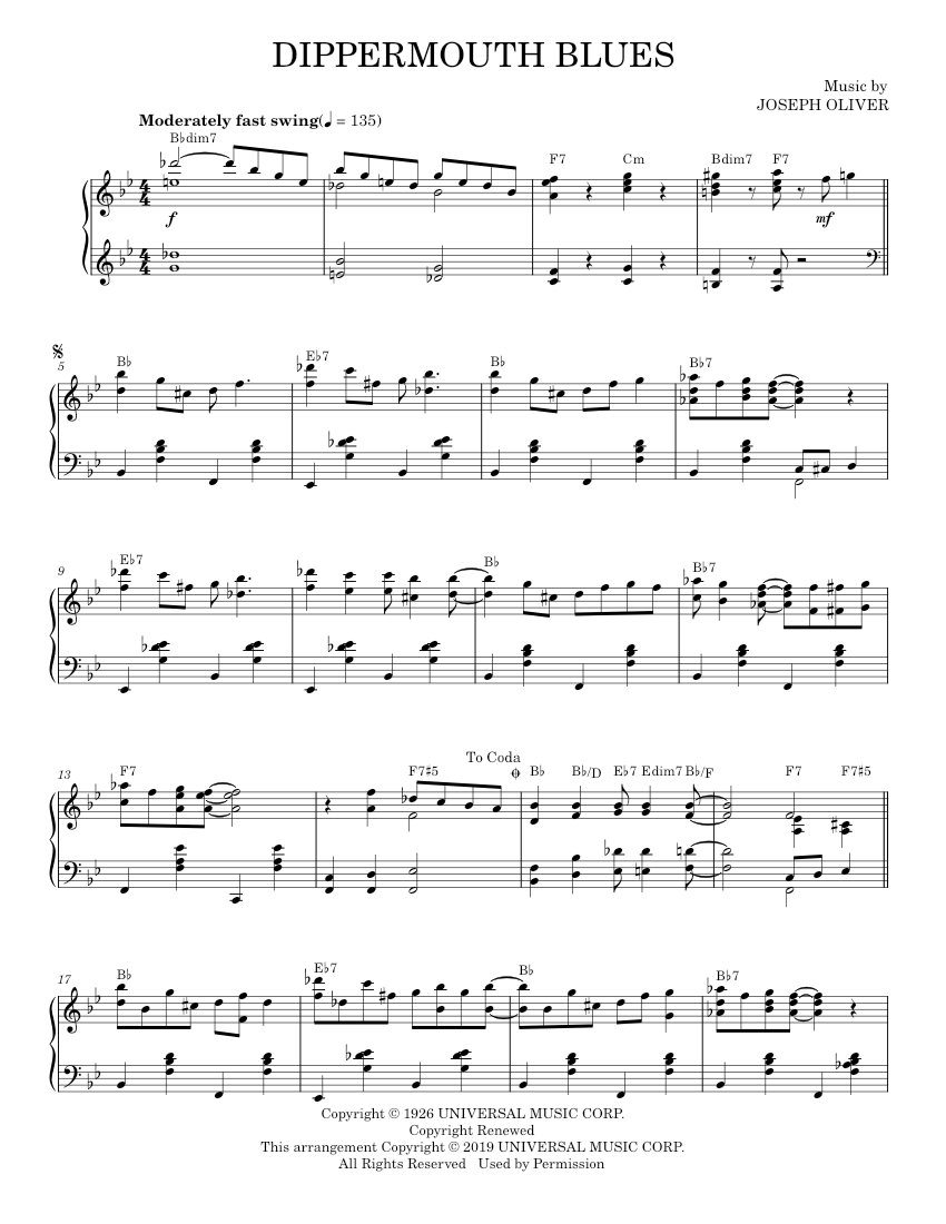 Dippermouth Blues [Jazz version] Sheet music for Piano: Music Notes