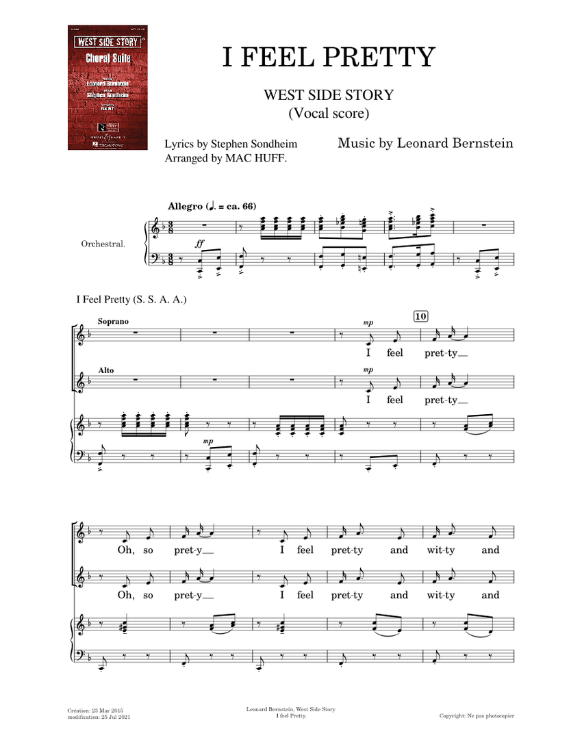 West Side Story, I feel Pretty Leonard Bernstein piano tutorial
