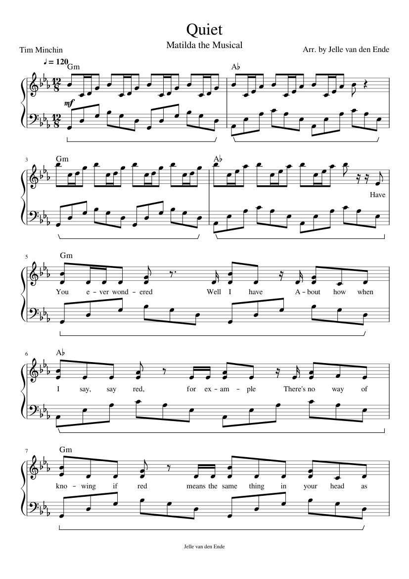 Matilda the Musical: Quiet (Piano arrangement) Sheet music for Piano (Solo)  | Musescore.com