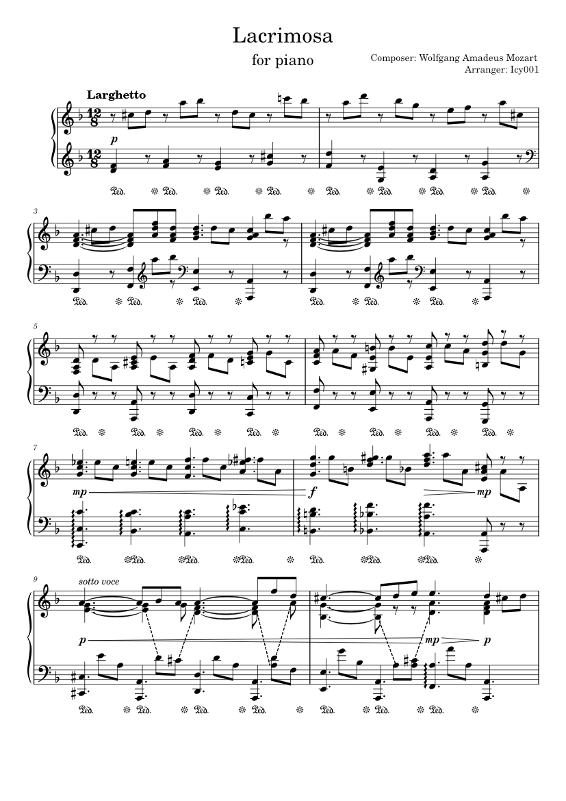 Lacrimosa for Piano - Mozart Sheet Music for Piano (Solo) | MuseScore.com