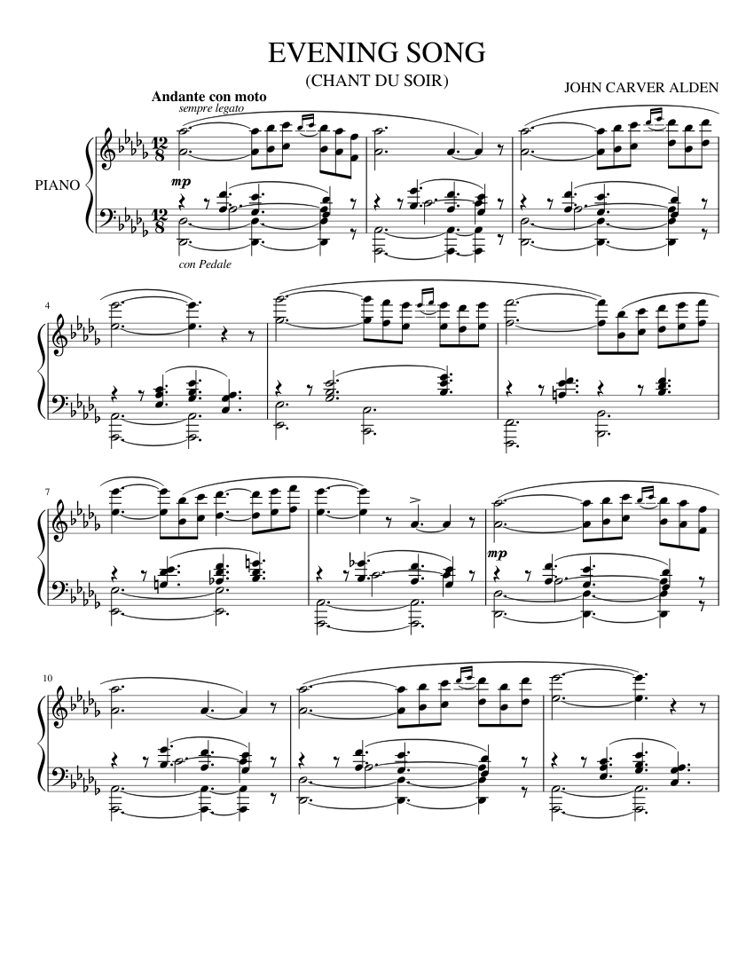 Evening Song (1914) Sheet music for Piano (Solo) | Musescore.com