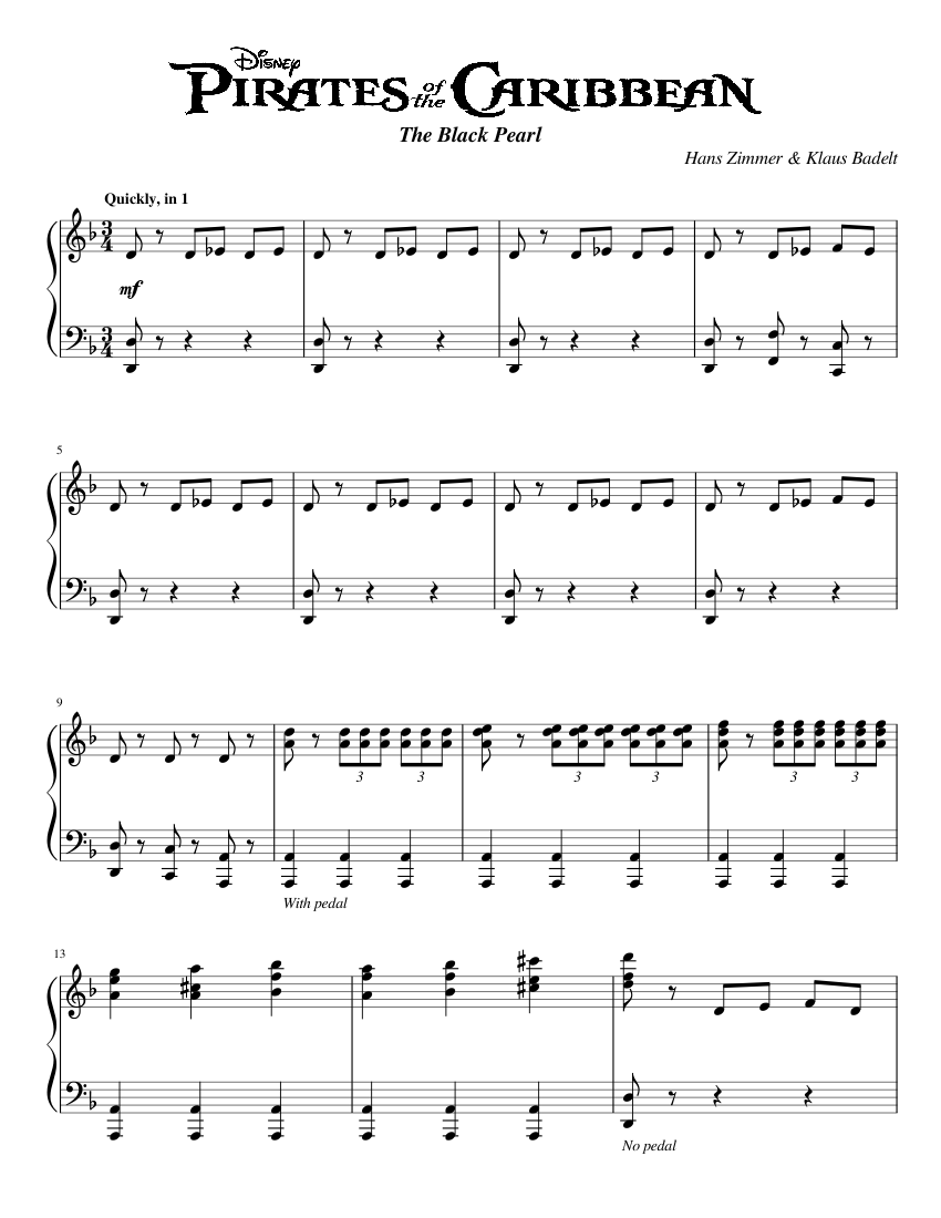 Pirates of the Caribbean The Curse of the Black Pearl - The Black Pearl |  Piano Solo Sheet music for Piano (Solo) | Musescore.com