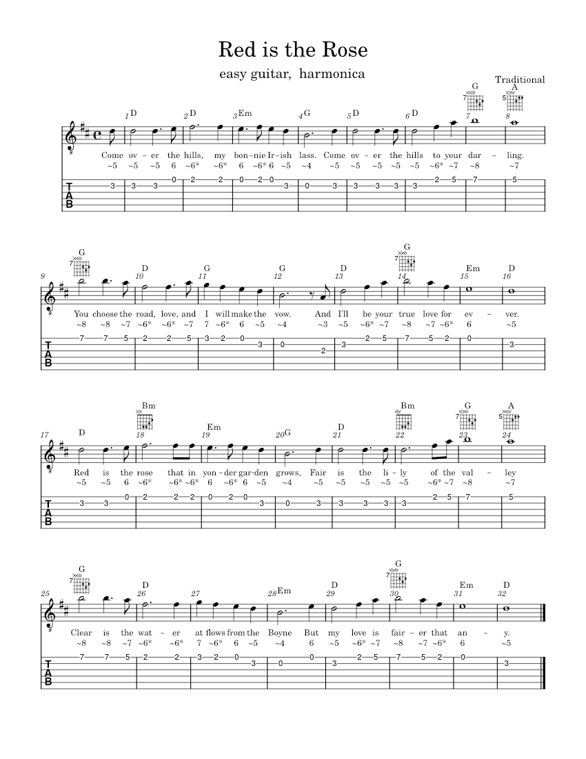 Red is the Rose – Traditional Irish Folk Song Sheet music for Guitar ...