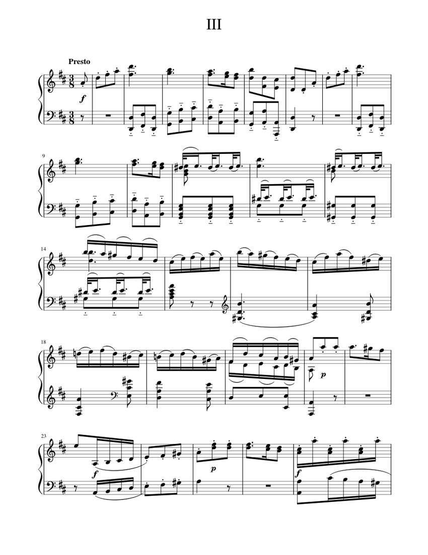 Sinfonia No. 1 in D major Arrangement Mov 3 Sheet music for Piano (Solo ...
