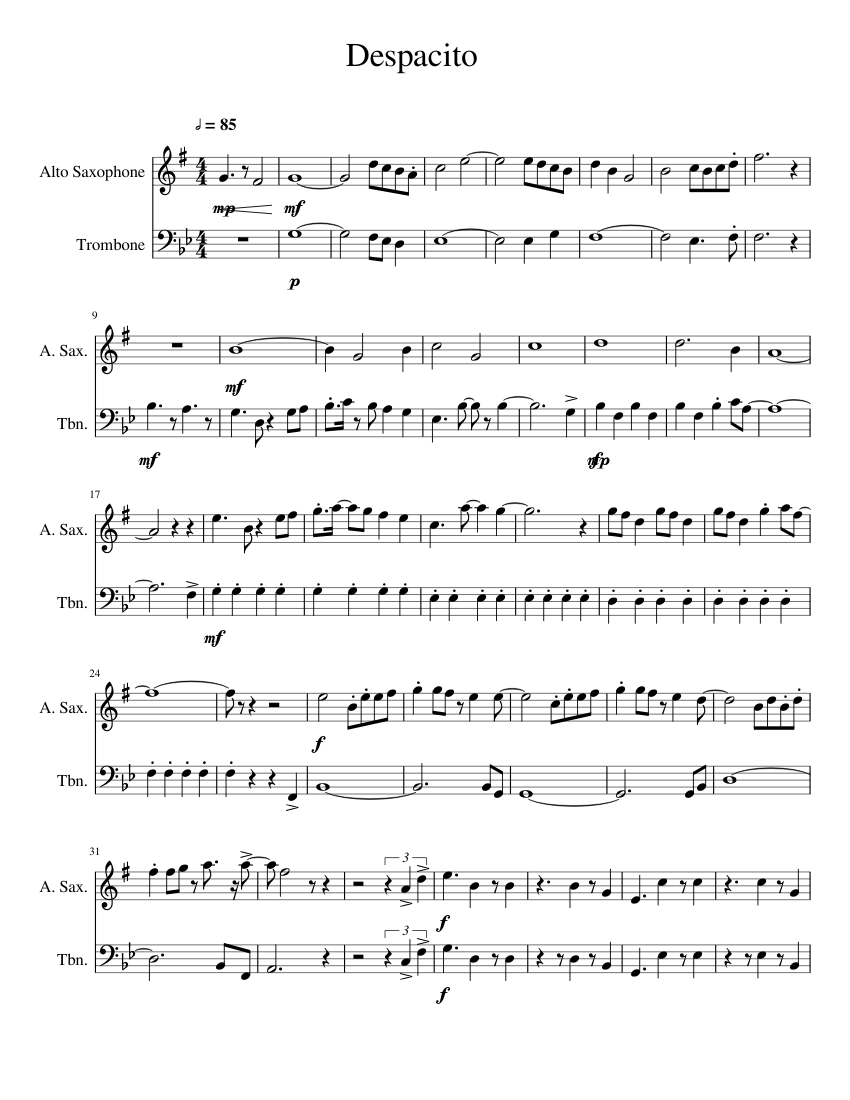 Despacito for Alto sax and Trombone Sheet music for Trombone, Saxophone