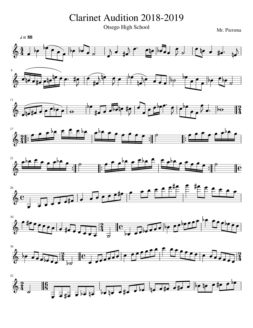 Audition 20182019 Sheet music for (In B Flat) (Solo