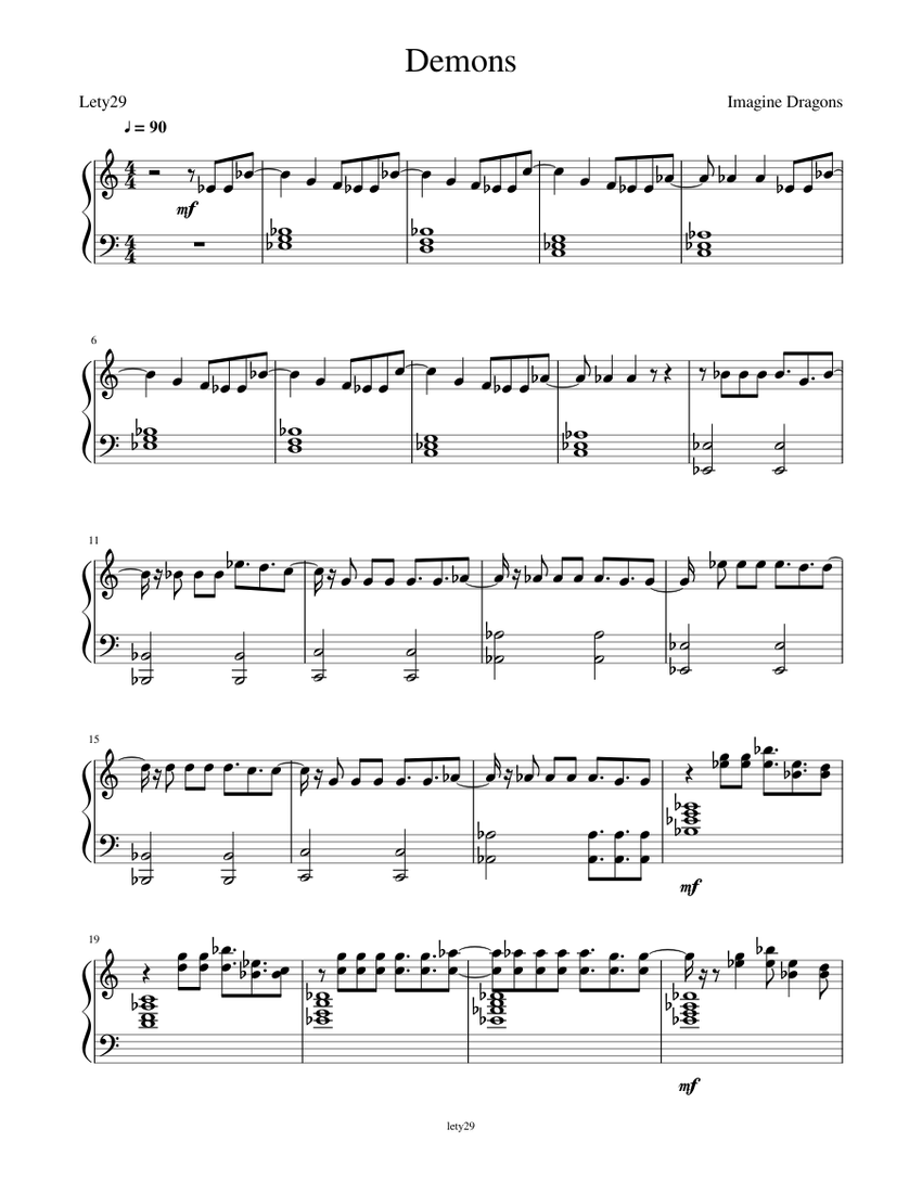 Demons Sheet music for Piano (Solo) | Download and print in PDF or MIDI