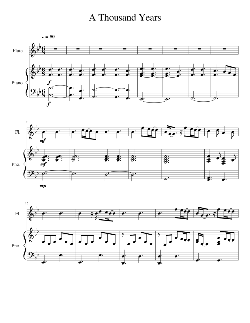 in PDF or MIDI free sheet music for A Thousand Years by Christina Perri arr...